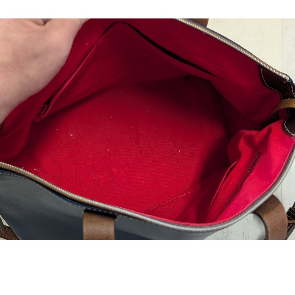 Dooney & Bourke Pebble Grain Leather Zip Top Tote Navy Blue / Brown Crossbody - Picture 9 of 13